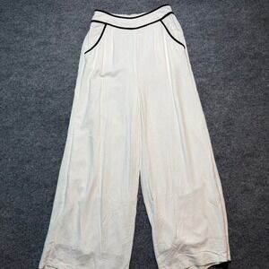 SIENNA SKY Wide Leg Linen Blend Pants White Black Piping Trousers Medium
